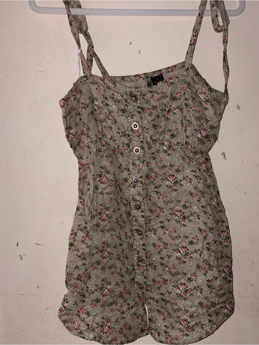 Floral Button-Front Green Tie-Strap Cami Top